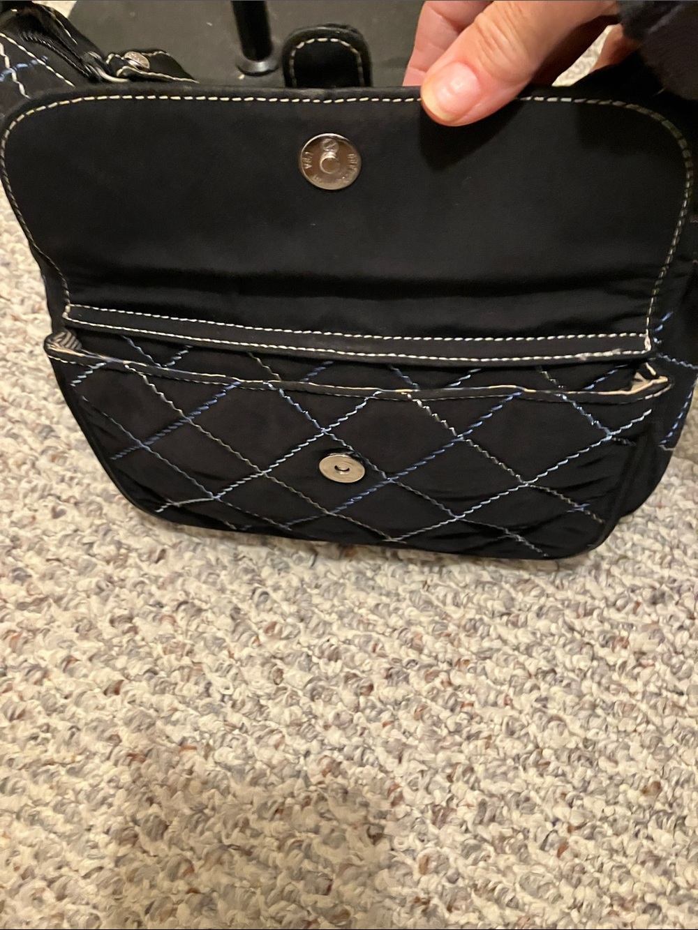 Vera Bradley Black Quilted Shoulder Bag with Blue Stitching - Picture 4 of 5